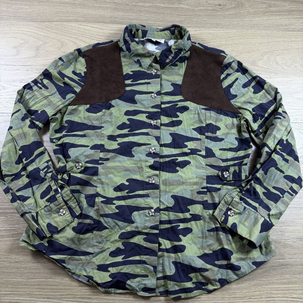 Kevins The Huntress Collection Top Women XL Camo Shooting Shirt Button Long Slee